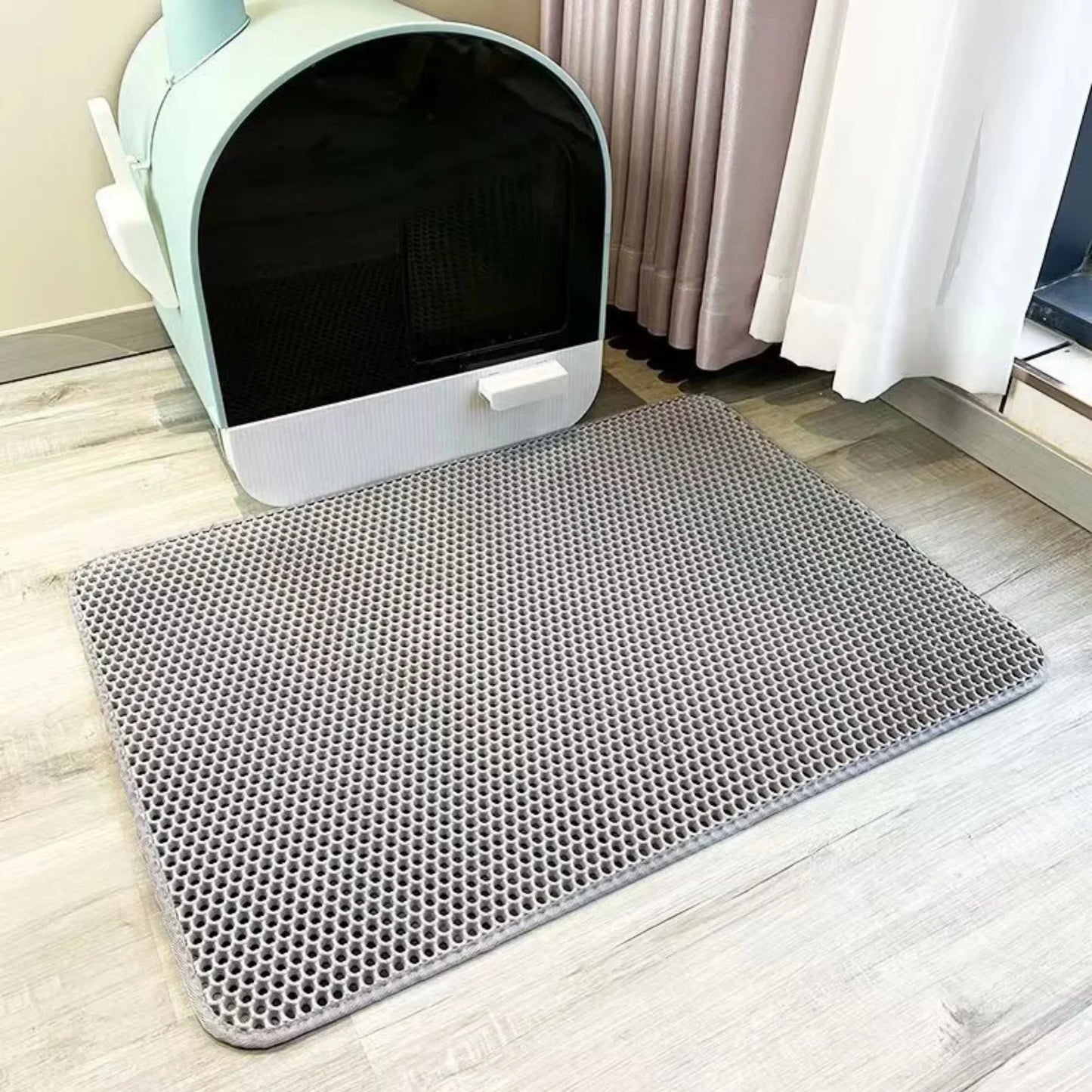 Alfombrilla de arenero para gatos de 2 capas con antideslizante