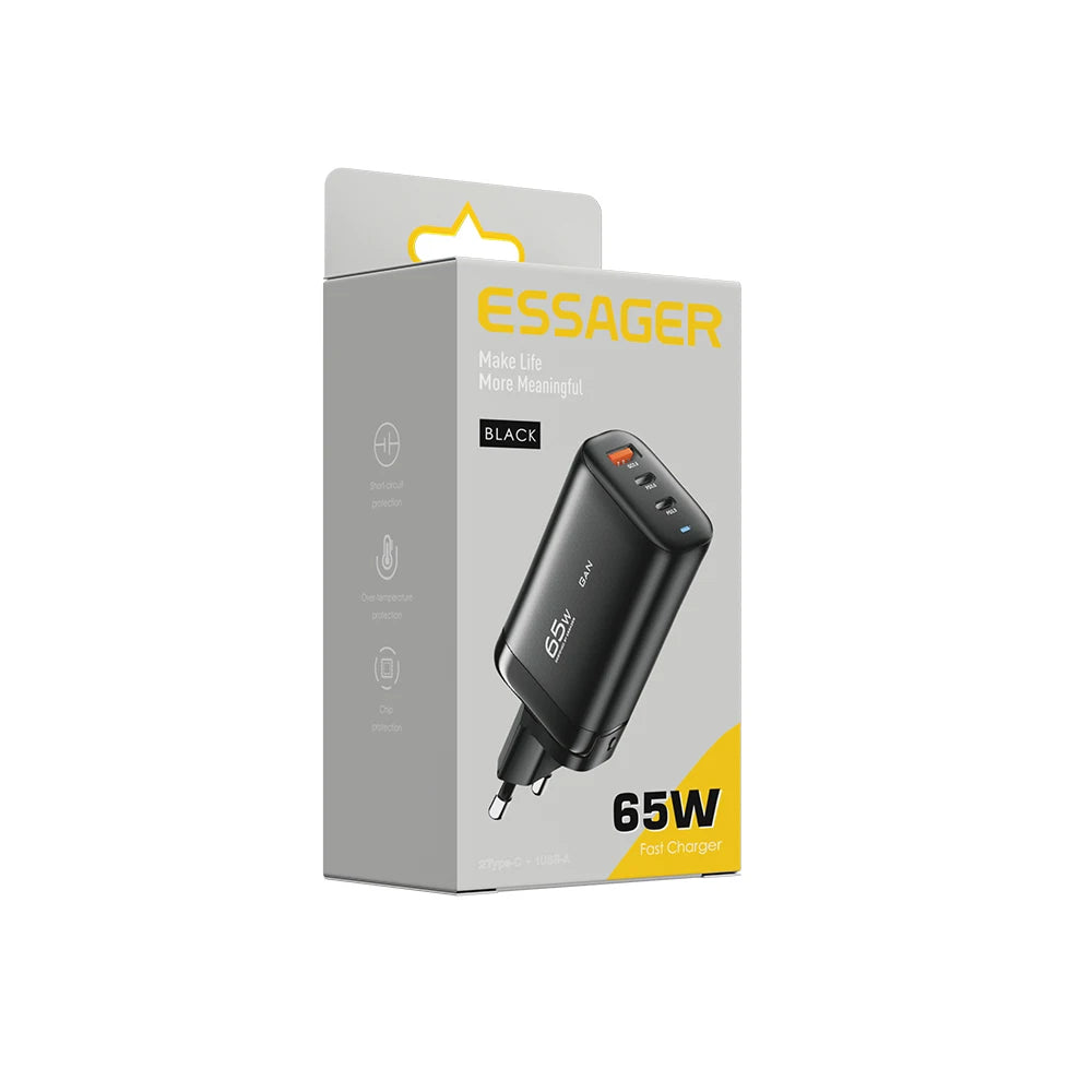 Cargador Essager 65W GaN USB tipo C para notebook, teléfonos, tablets