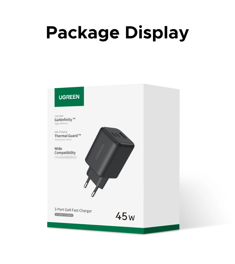 Cargador GaN de carga rápida UGREEN de 45W