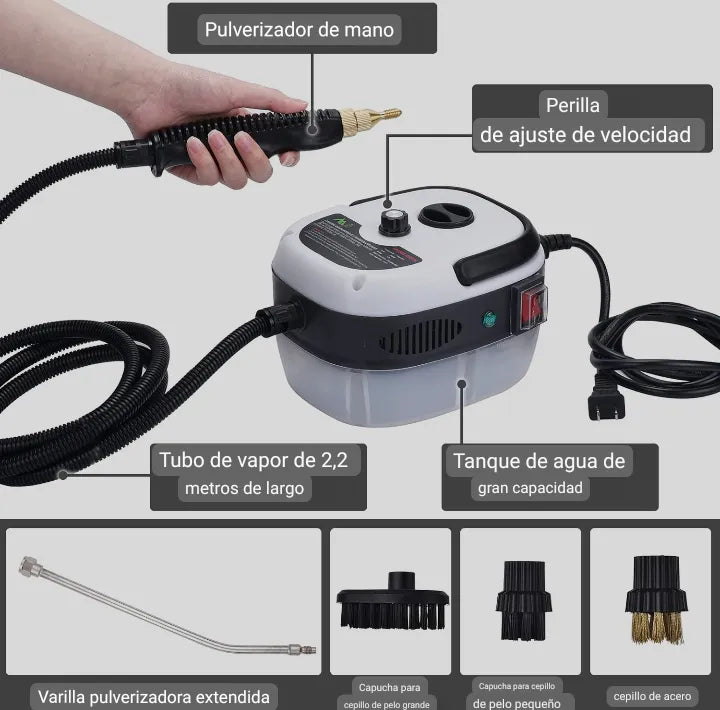 Limpiador a vapor portátil con manguera y accesorios, foto 6