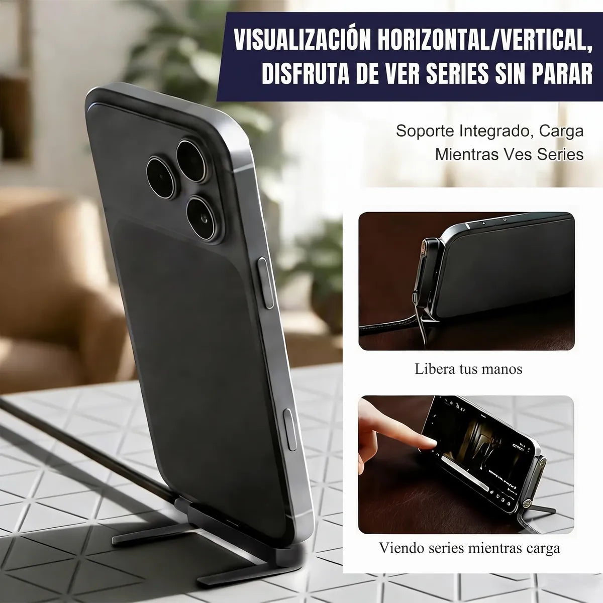 Cable USB-C de carga rápida 240 W con soporte plegable para celular, foto 2