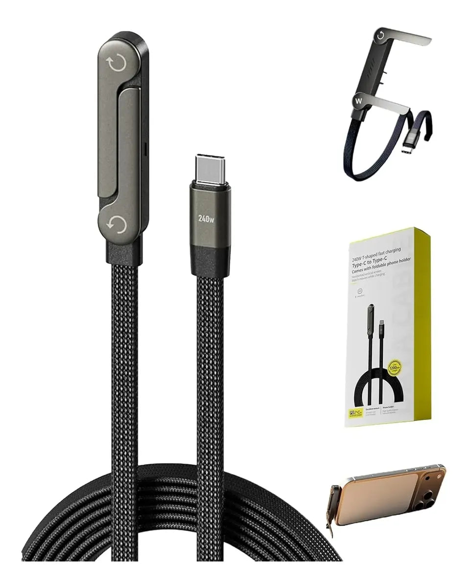 Cable USB-C de carga rápida 240 W con soporte plegable para celular, foto 3