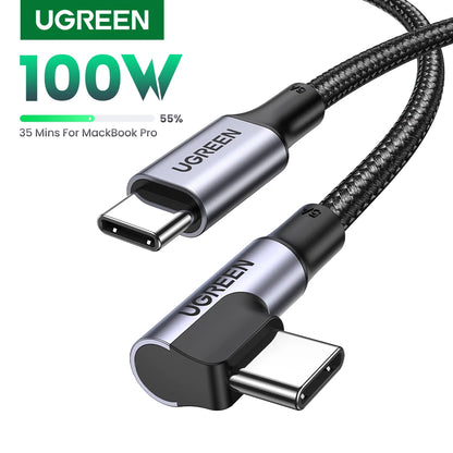 Cable USB tipo C a USB C para carga rápida con ángulo único