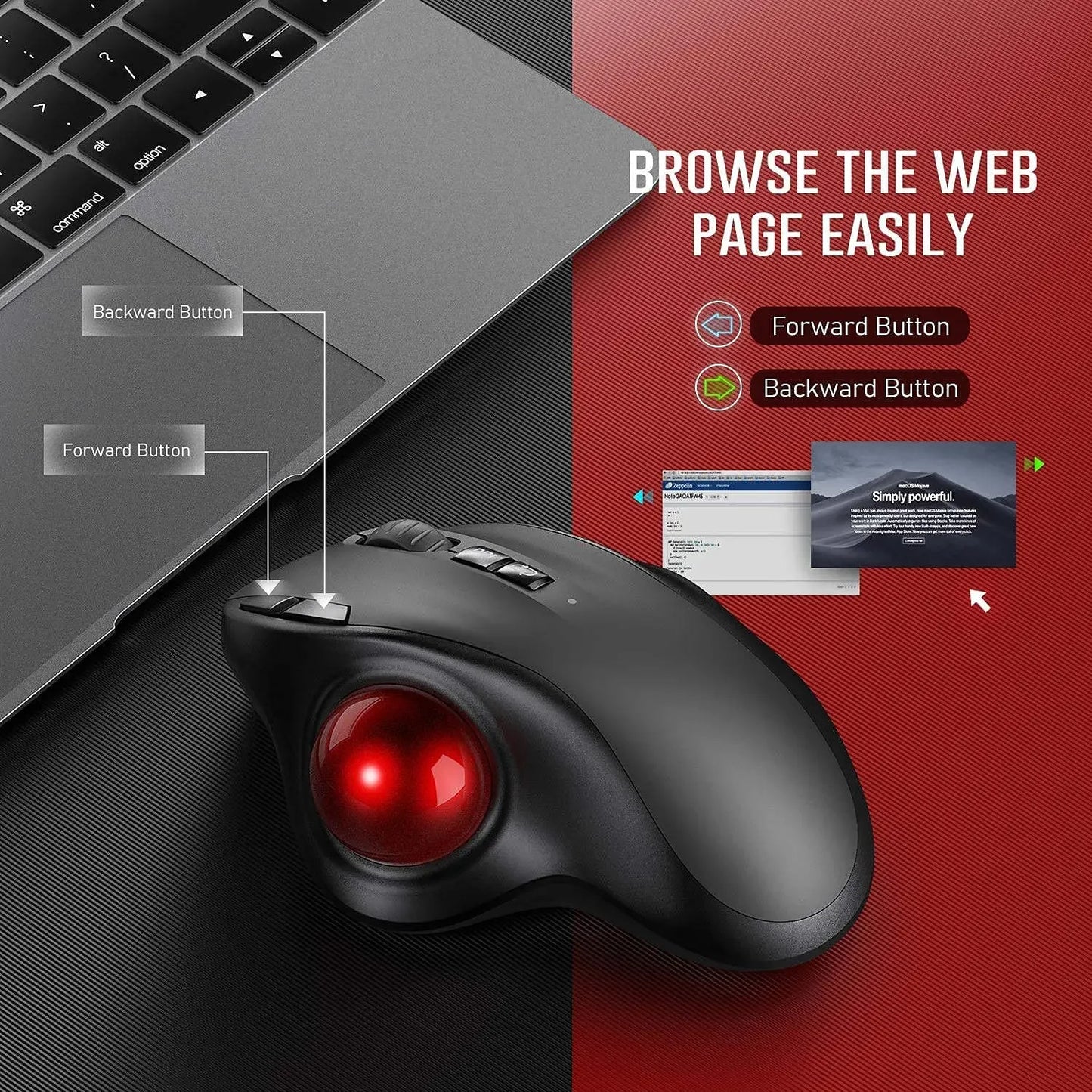 Mouse trackball recargable con bluetooth 4 y 2.4G inalámbrico con DPI ajustable