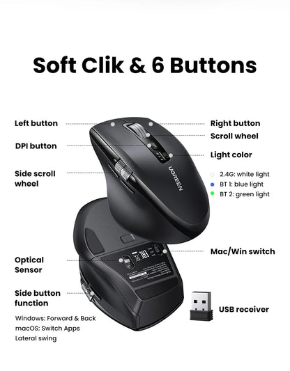 Mouse ergonómico inalámbrico UGREEN HyperFast Scroll y conexión Bluetooth 5.4