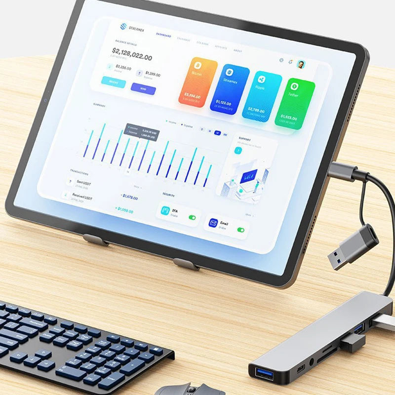 Hub USB de 8 puetros en 1 con USB y Tipo C