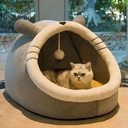Cama cueva para gatos y perros pequeños autocalentable, plegable, extraíble y lavable