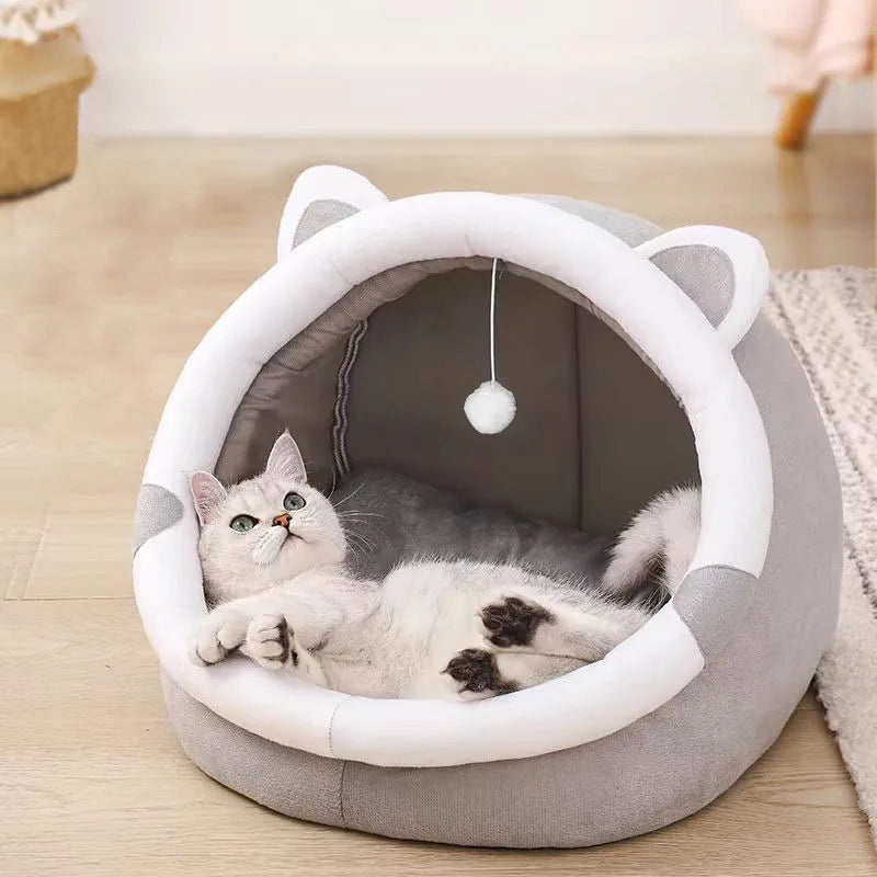 Cama cueva para gatos y perros pequeños autocalentable, plegable, extraíble y lavable