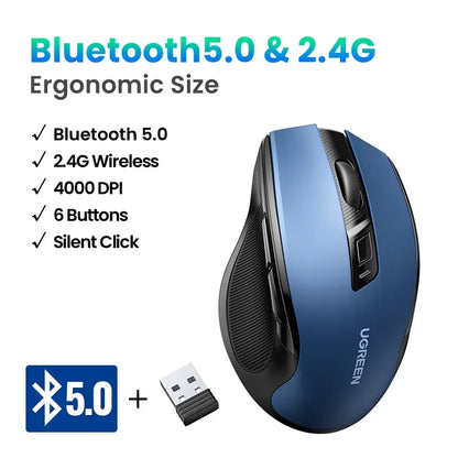 Mouse ergonómico inalámbrico conexión Bluetooth 5.0 y 2.4 GHz UGREEN