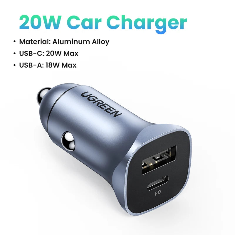 Cargador USB tipo A y C para automóvil de carga rápida compatible con iPhone, Xiaomi, Samsung y Huawei