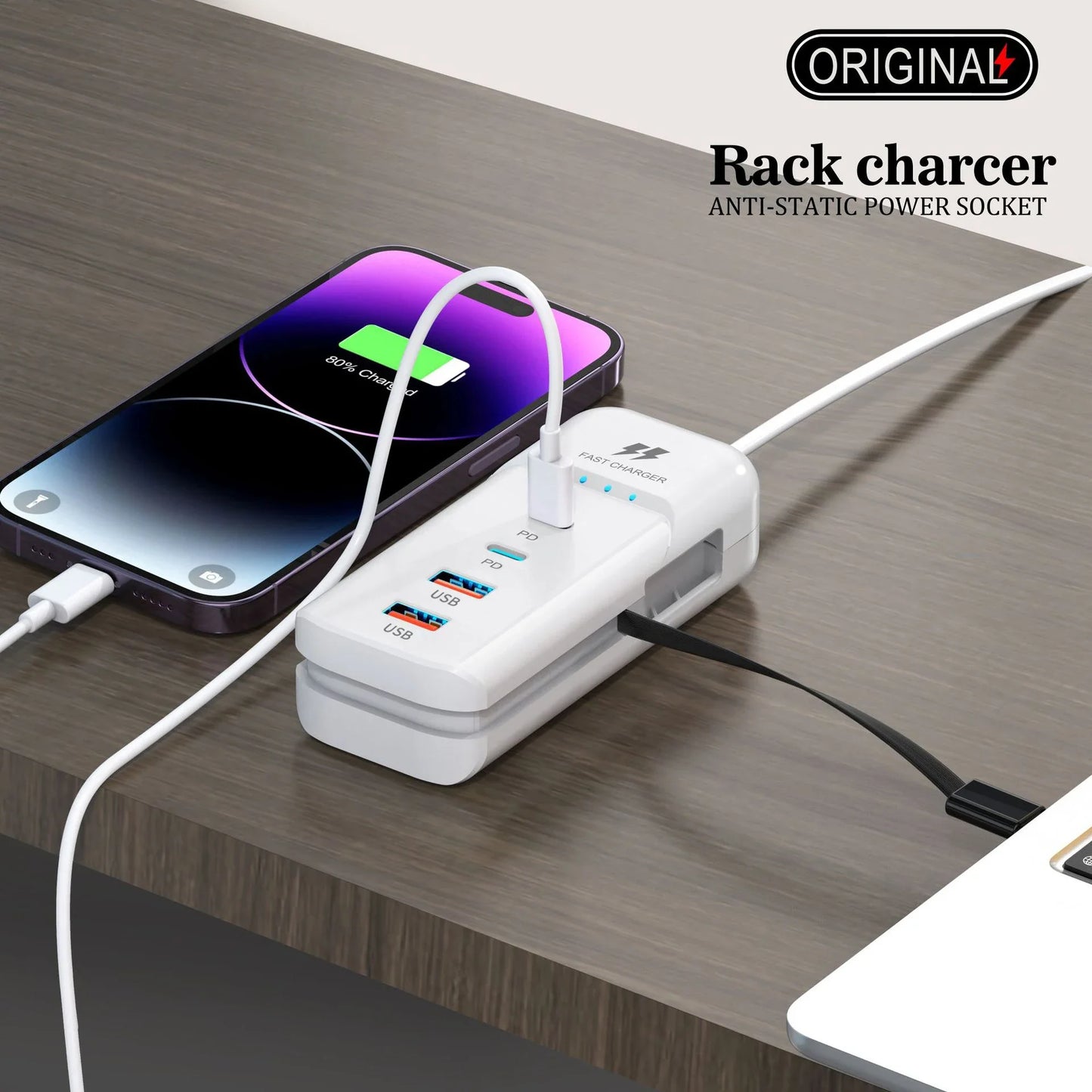Cargador de pared con puertos USB y USB tipo C