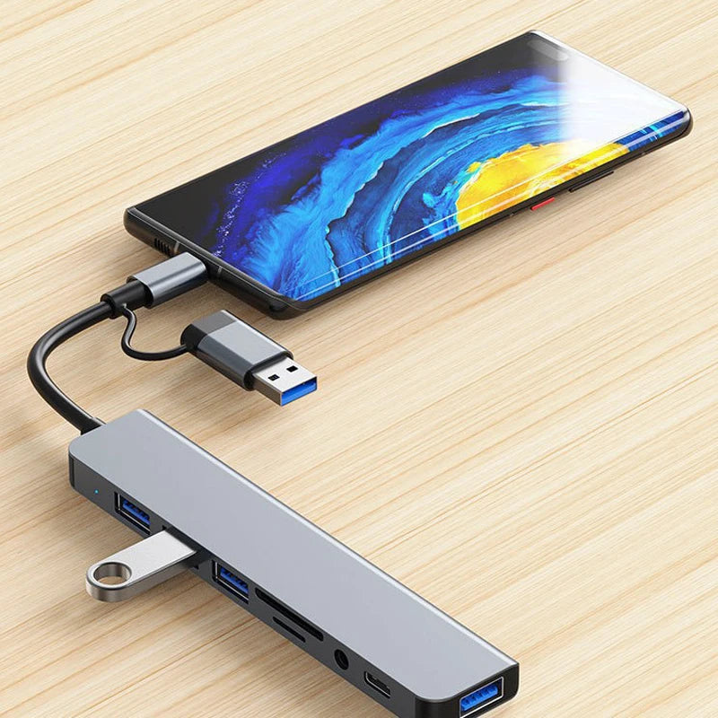Hub USB de 8 puetros en 1 con USB y Tipo C