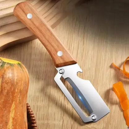 Pelador de Cocina de Acero Inoxidable con Mango de Madera para Pelar y Rebanar Frutas y Verduras