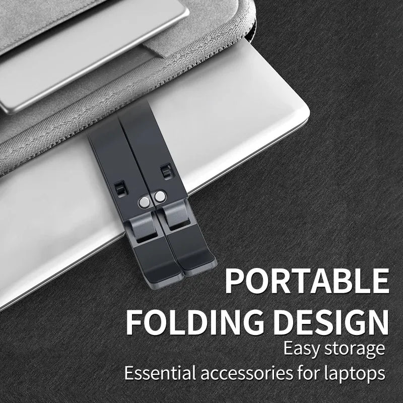 Soporte alzador de aluminio para notebook de 6 niveles. Color Negro y Plata