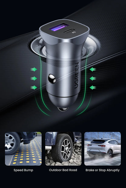 Cargador USB tipo A y C para automóvil de carga rápida compatible con iPhone, Xiaomi, Samsung y Huawei