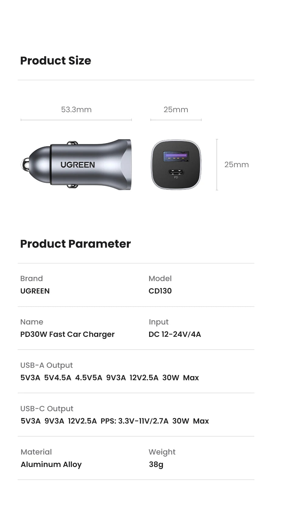 Cargador USB tipo A y C para automóvil de carga rápida compatible con iPhone, Xiaomi, Samsung y Huawei