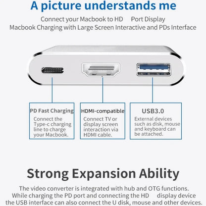 Hub 3 en 1 contector USB tipo C con HDMI 4K y puerto USB 3.0