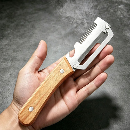 Pelador de Cocina de Acero Inoxidable con Mango de Madera para Pelar y Rebanar Frutas y Verduras