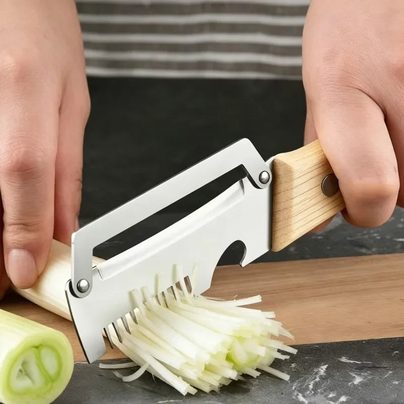 Pelador de Cocina de Acero Inoxidable con Mango de Madera para Pelar y Rebanar Frutas y Verduras