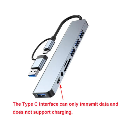 Hub USB de 8 puetros en 1 con USB y Tipo C