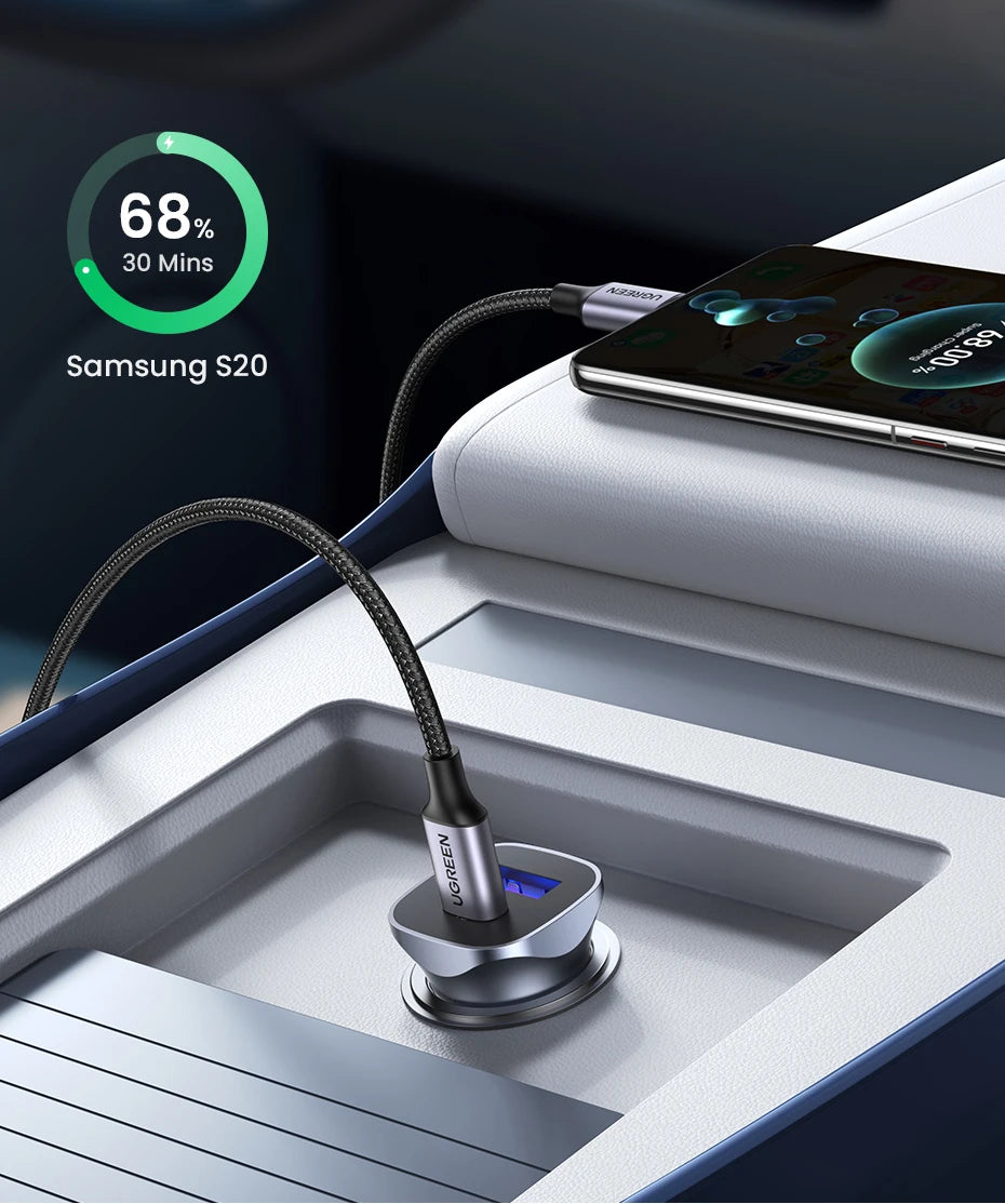 Cargador USB tipo A y C para automóvil de carga rápida compatible con iPhone, Xiaomi, Samsung y Huawei