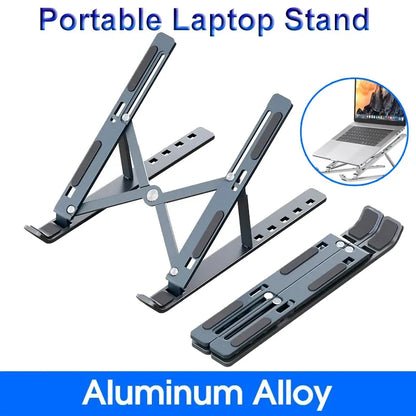 Soporte alzador de aluminio para notebook de 6 niveles. Color Negro y Plata