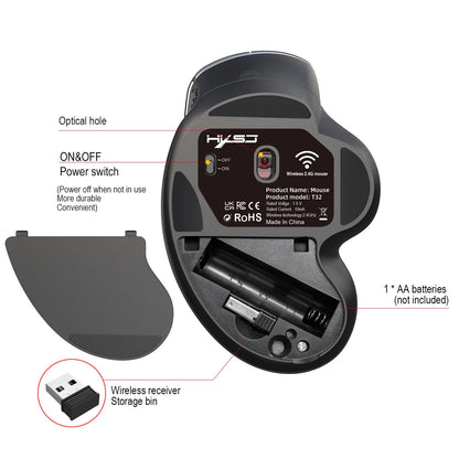 Mouse ergonómico con rodillo lateral inalámbrico con velocidad de movimiento de 30 IPS y aceleración 10G