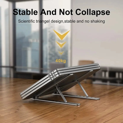 Soporte alzador de aluminio para notebook de 6 niveles. Color Negro y Plata
