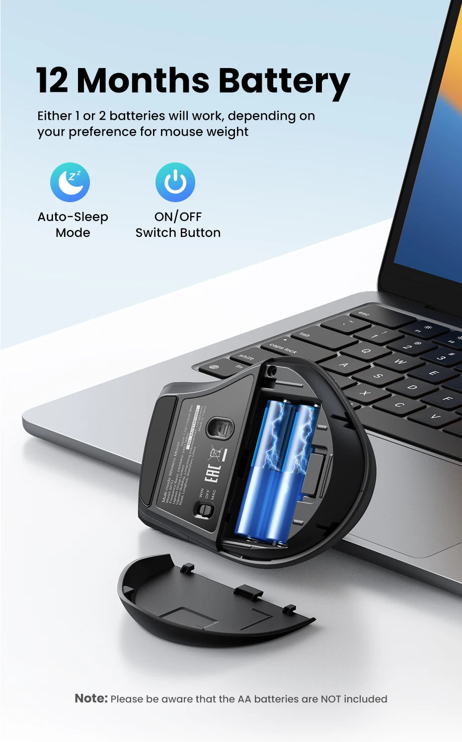 Mouse ergonómico inalámbrico UGREEN HyperFast Scroll y conexión Bluetooth 5.4