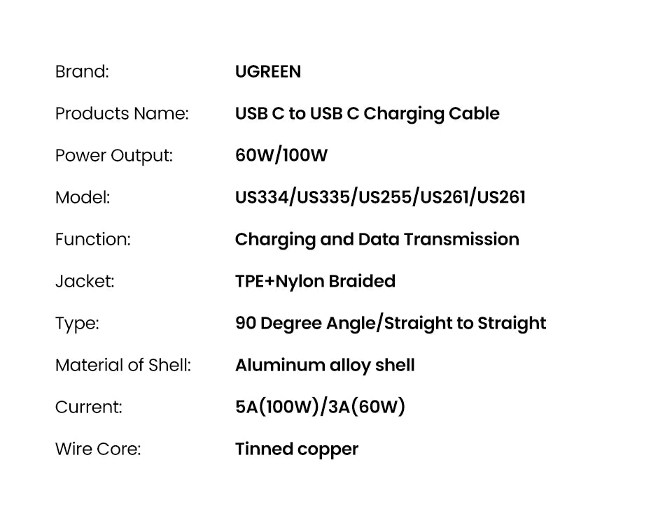Cable USB tipo C a USB C  para carga rápida de PVC