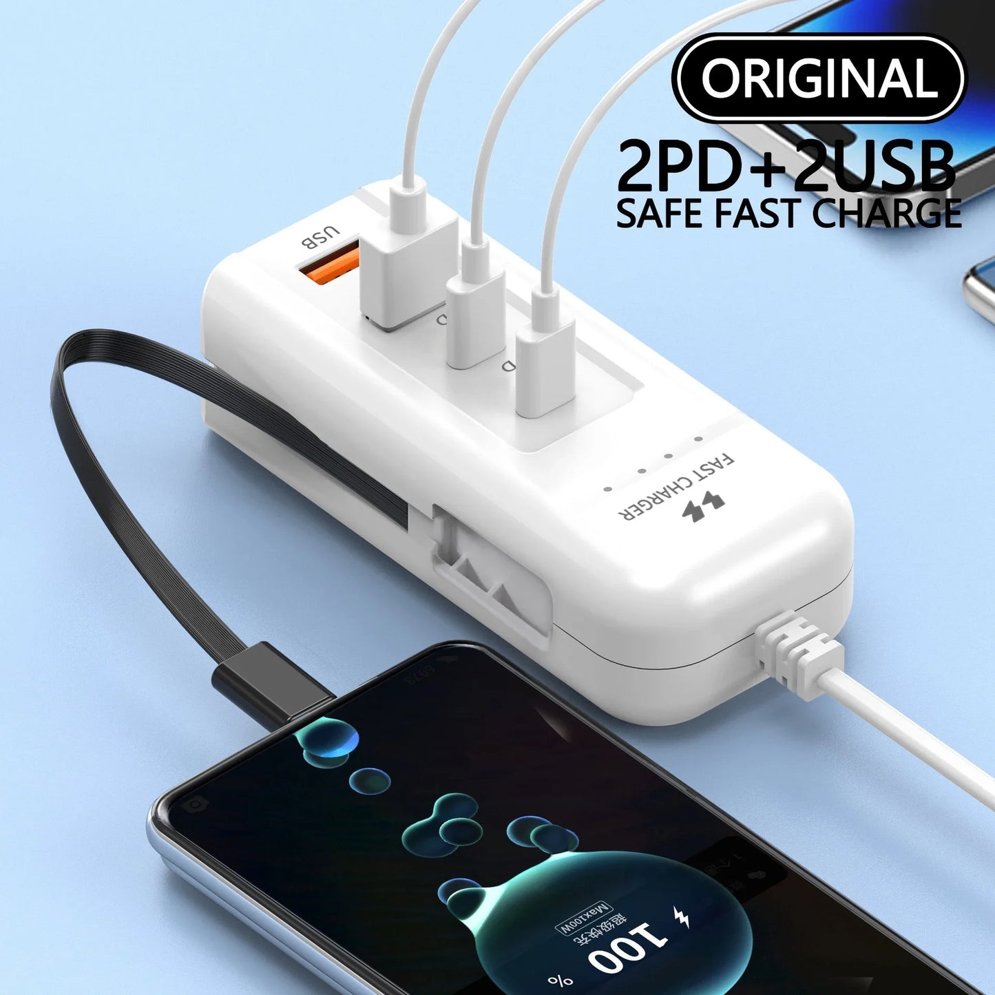 Cargador de pared con puertos USB y USB tipo C