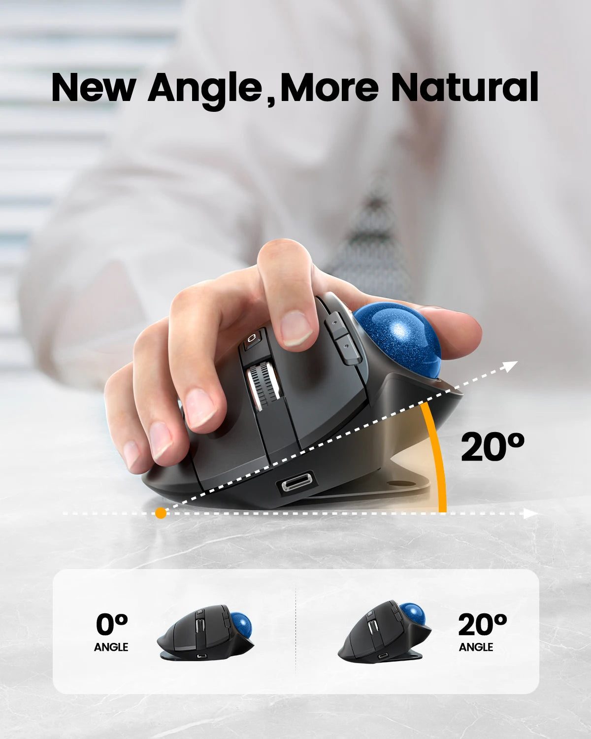 Mouse con trackball recargable inalámbrico Bluetooth 2.4G y conexión multidispositivo