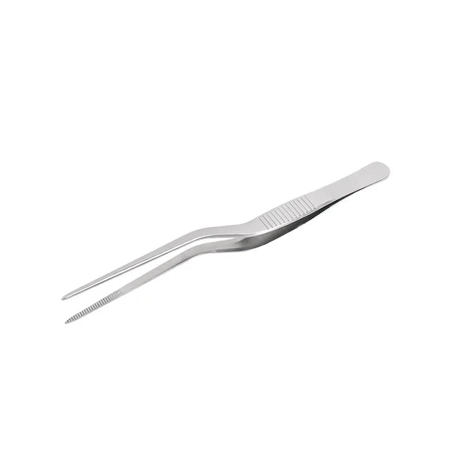 Pinzas profesionales de cocina de acero inoxidable para decorar alimentos.