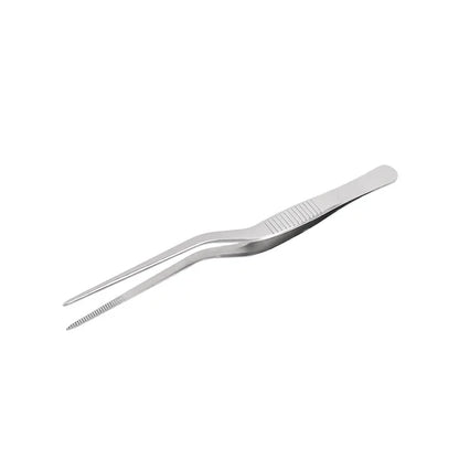 Pinzas profesionales de cocina de acero inoxidable para decorar alimentos.