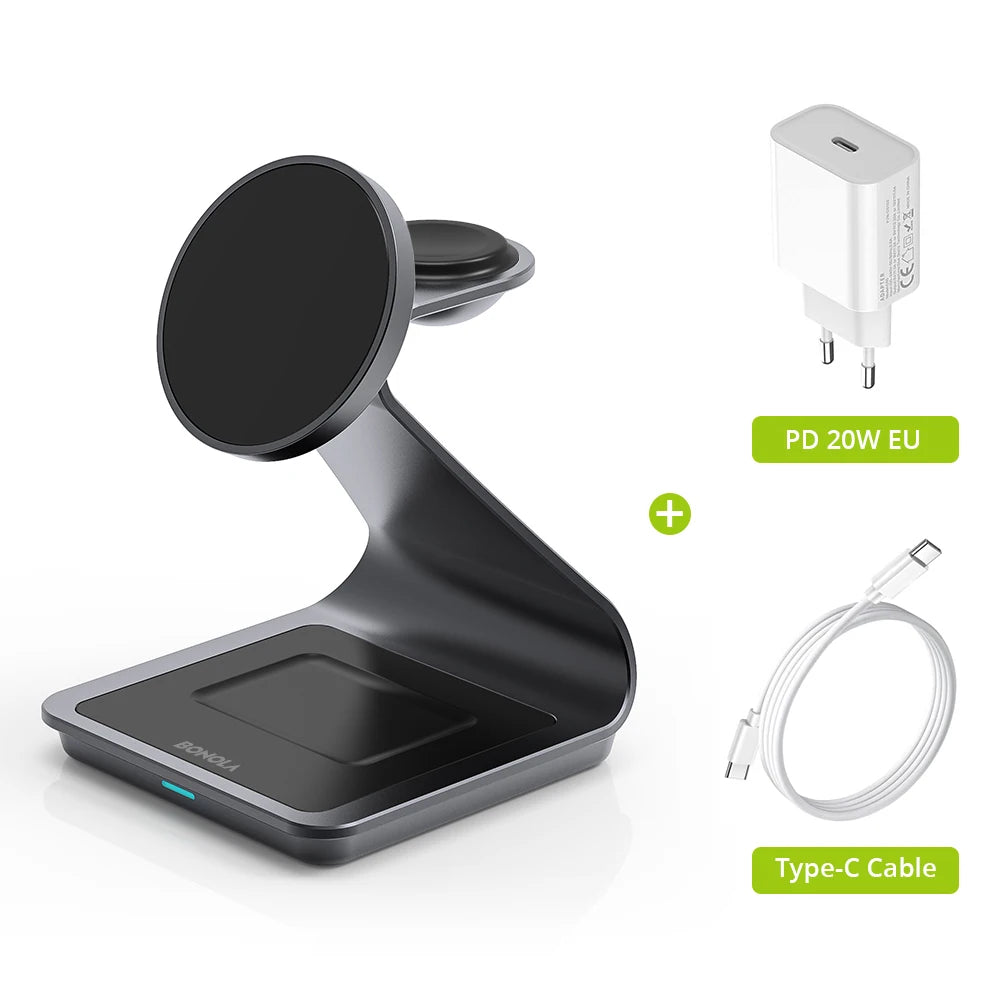 Estación de carga inalámbrica magnético 3 en 1 compatible con iPhone, Apple Watch y Air Pods Pro