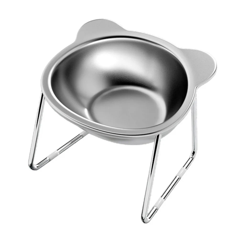 Plato elevado de acero inoxidable para gatos. Protector de cuello inclinado