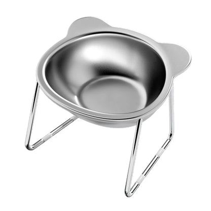 Plato elevado de acero inoxidable para gatos. Protector de cuello inclinado