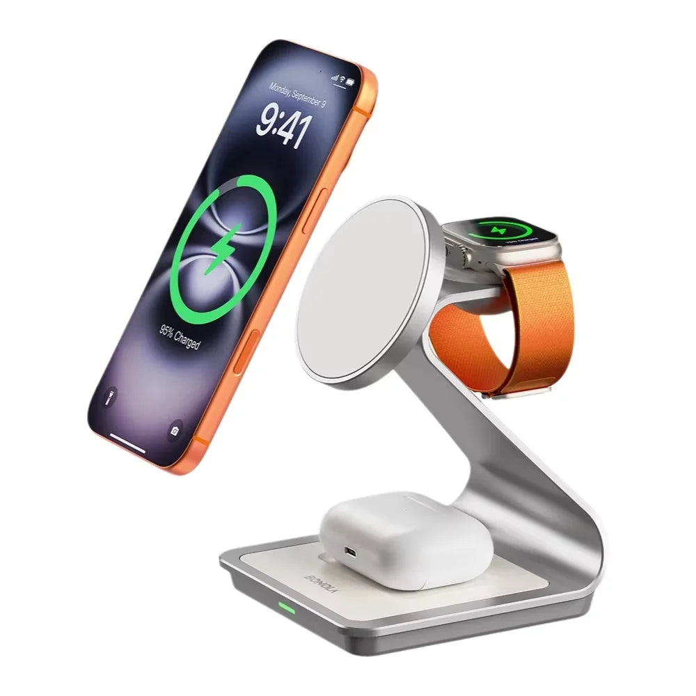 Estación de carga inalámbrica magnético 3 en 1 compatible con iPhone, Apple Watch y Air Pods Pro