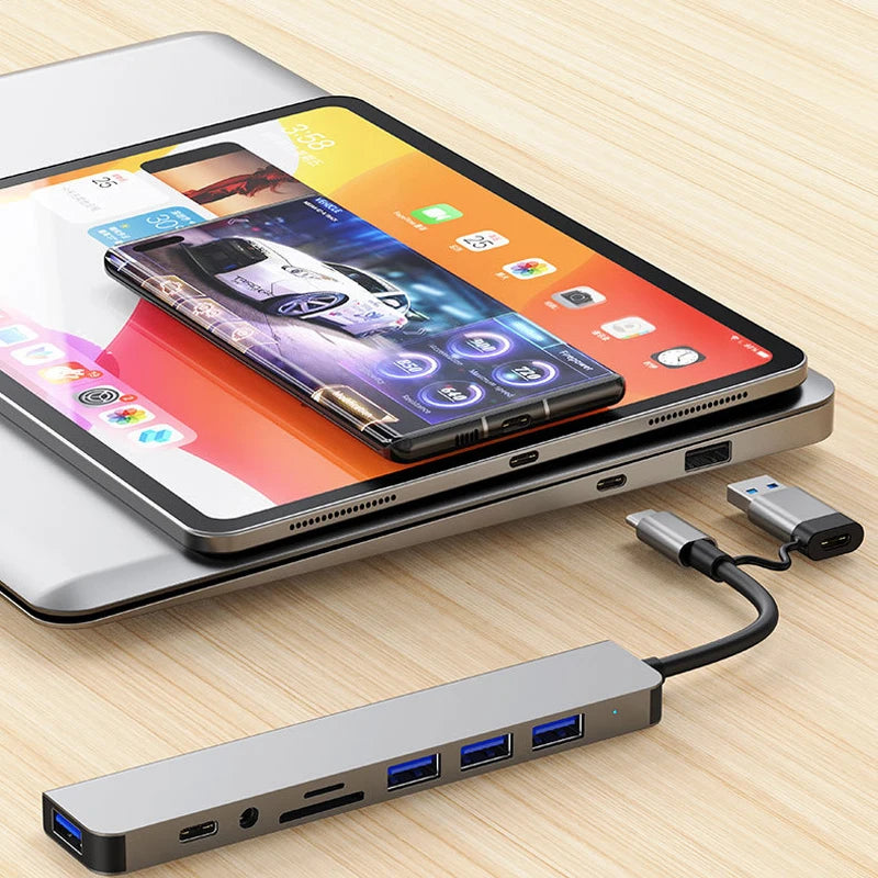 Hub USB de 8 puetros en 1 con USB y Tipo C
