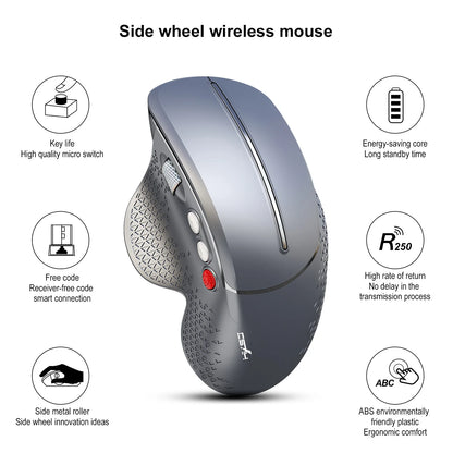 Mouse ergonómico con rodillo lateral inalámbrico con velocidad de movimiento de 30 IPS y aceleración 10G