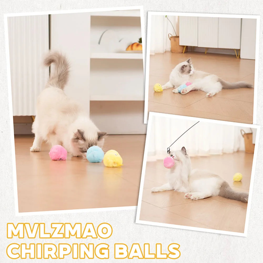 Bola interactiva de peluche para gatos con sonido.