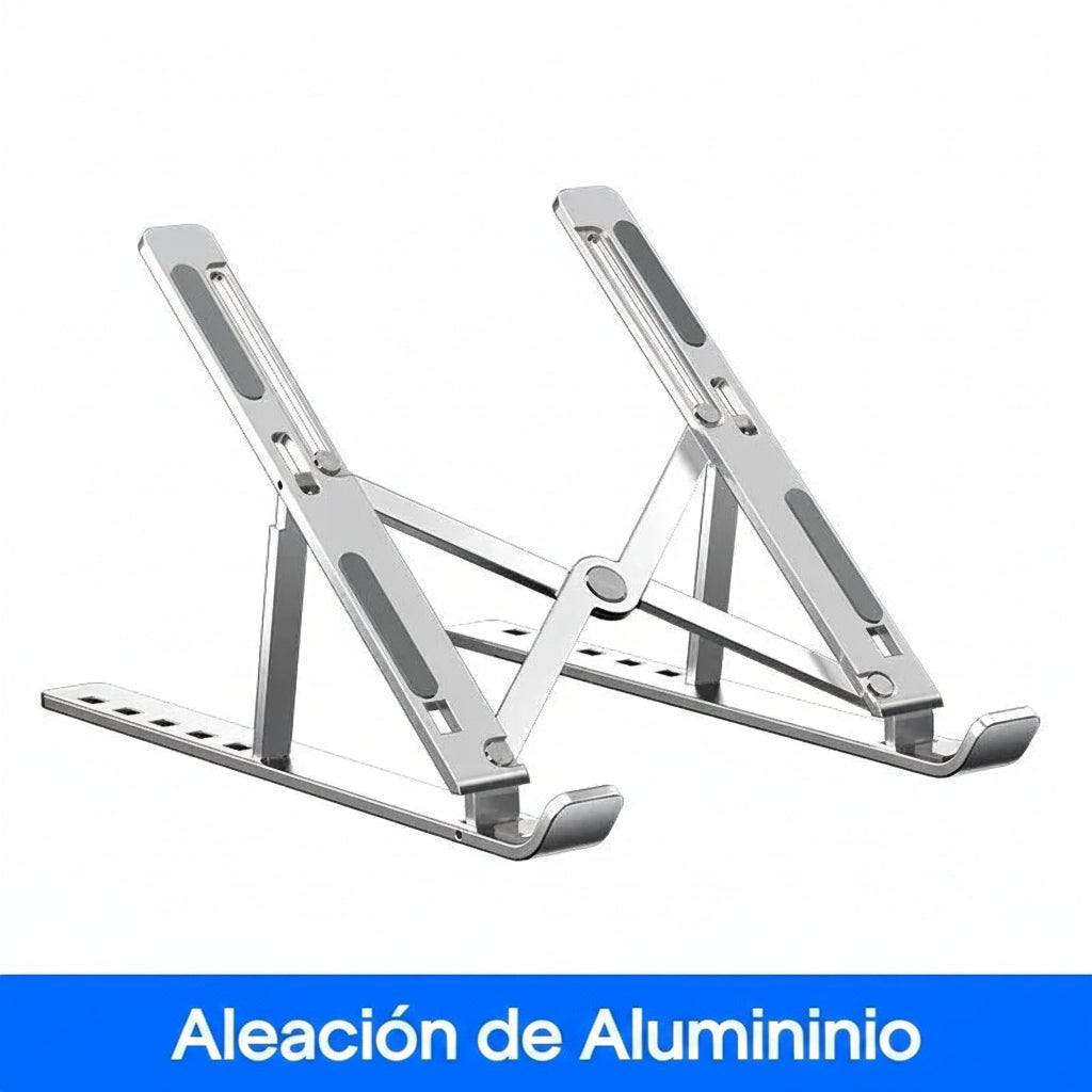 Soporte alzador de aluminio para notebook de 6 niveles. Color Negro y Plata