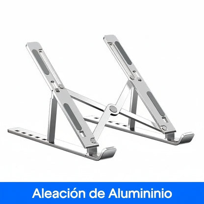 Soporte alzador de aluminio para notebook de 6 niveles. Color Negro y Plata