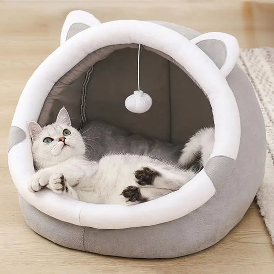 Cama cueva para gatos y perros pequeños autocalentable, plegable, extraíble y lavable