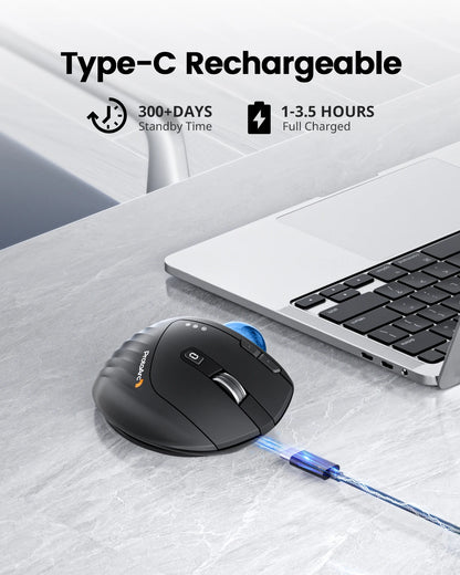 Mouse con trackball recargable inalámbrico Bluetooth 2.4G y conexión multidispositivo