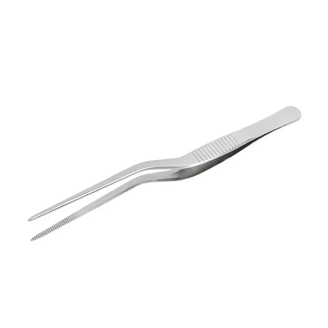 Pinzas profesionales de cocina de acero inoxidable para decorar alimentos.
