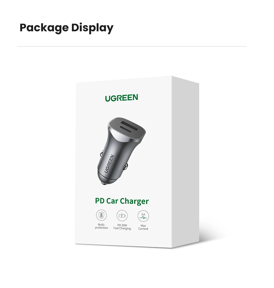Cargador USB tipo A y C para automóvil de carga rápida compatible con iPhone, Xiaomi, Samsung y Huawei