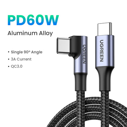 Cable USB tipo C a USB C para carga rápida con ángulo único