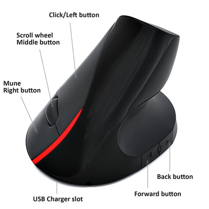 Mouse ergonómico inalámbrico recargable con conexión de 2.4 GHz
