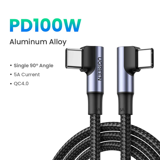 Cable USB tipo C a USB C de 100W con ángulo doble (carga rápida)